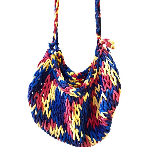Macrame Boho Handbag Multi-Color Hand Crafted Tote Shoulder Bag - Picture 4 of 10